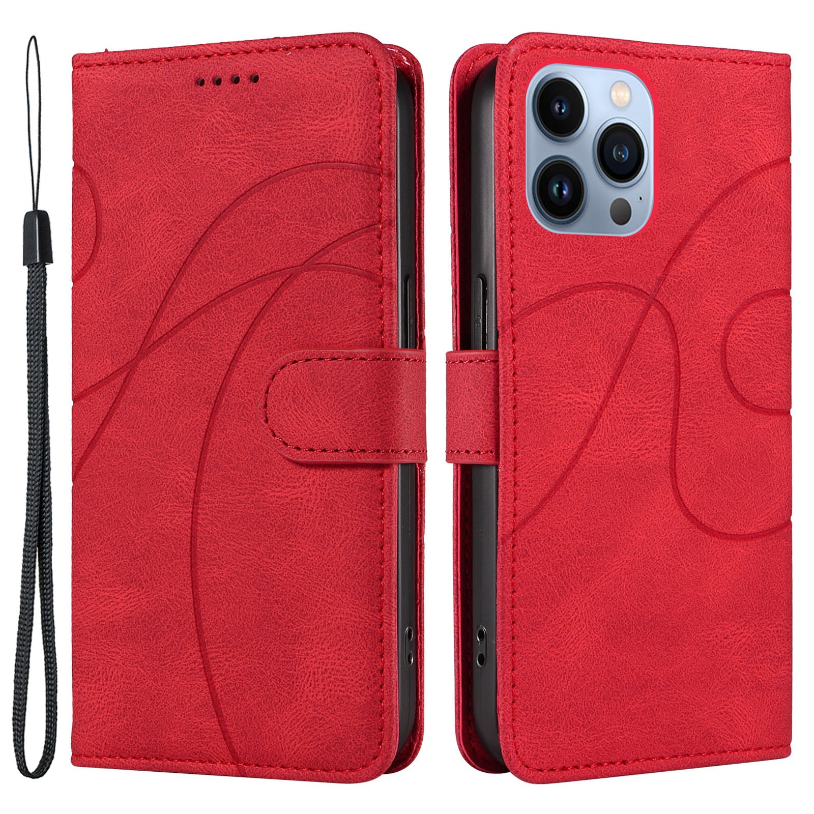For iPhone 13 Pro Max Leather Flip Case Imprinted Line Stand Wallet Phone Cover with Strap For iPhone 13 Pro Max Leather Flip Case Imprinted Line Stand Wallet Phone Cover with Strap